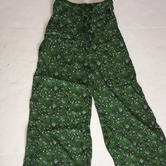 Hinge Viscose Wide Leg Crop Pants In Green Floral Print Size | Size XS - Picture 7 of 14